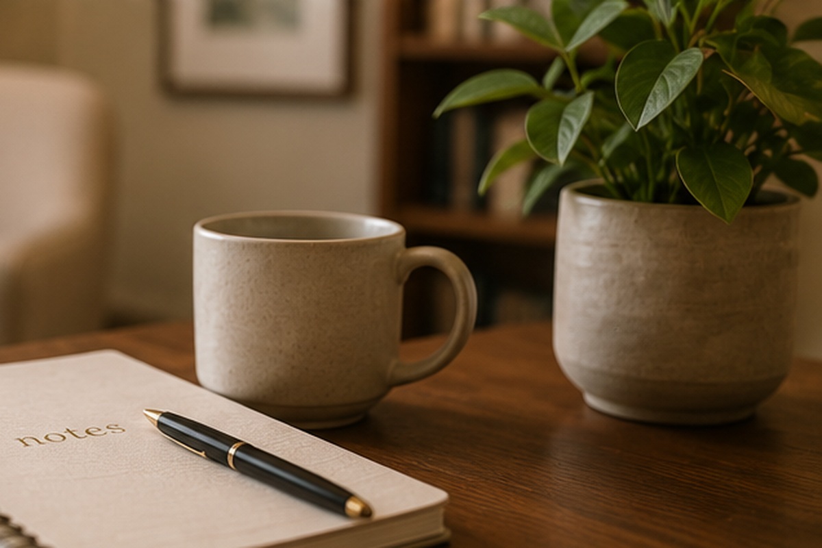 Calm office detail with chair and plant