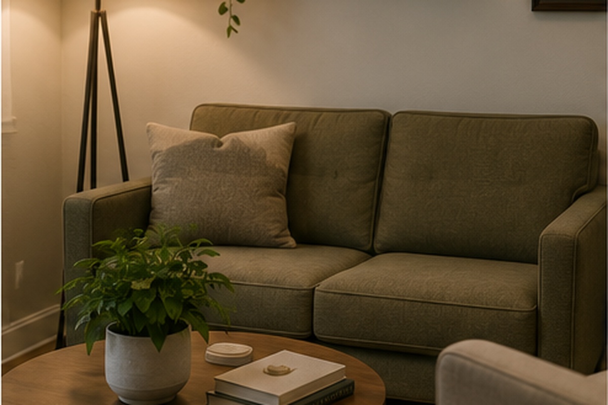 Notebook and plant in a calm office setting